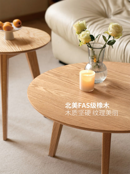 大小组合圆形实木茶几北欧小户型原木风小茶桌设计师家具