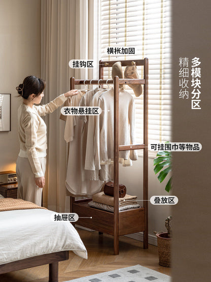 实木挂衣架黑胡桃木简约卧室衣帽架落地衣架挂衣服置物架