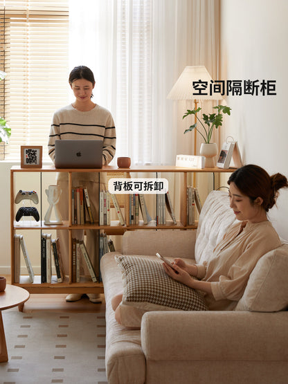 实木书柜现代简约书房一体展示柜橡木格子柜置物架矮书架