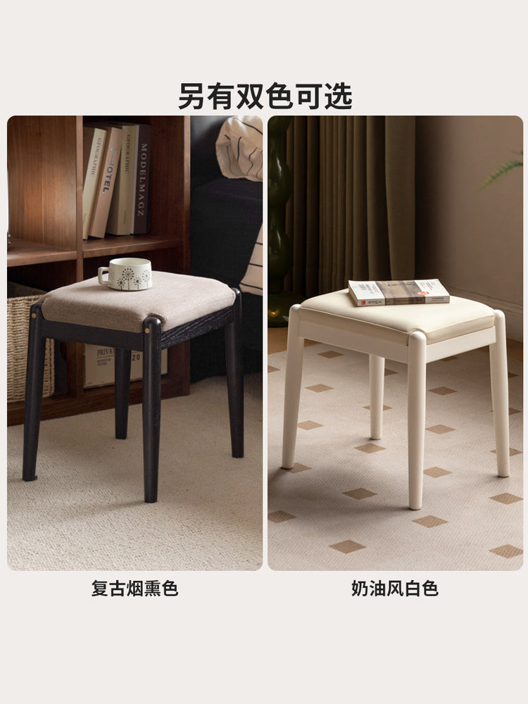 实木化妆凳黑胡桃木方凳北欧凳子卧室梳妆凳软包板凳