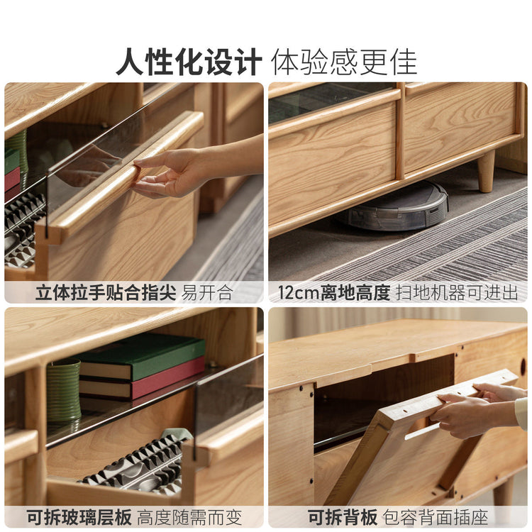 实木电视柜黑标白蜡木地柜客厅收纳储物柜电视机柜