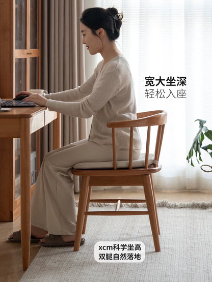 实木旋转书椅现代简约软包靠背椅樱桃木书房办公椅