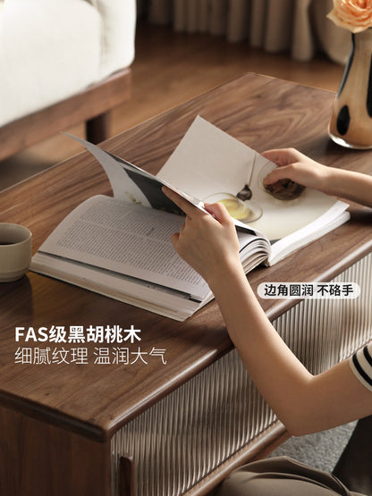 实木茶几现代简约黑胡桃木茶台客厅长方形储物茶桌