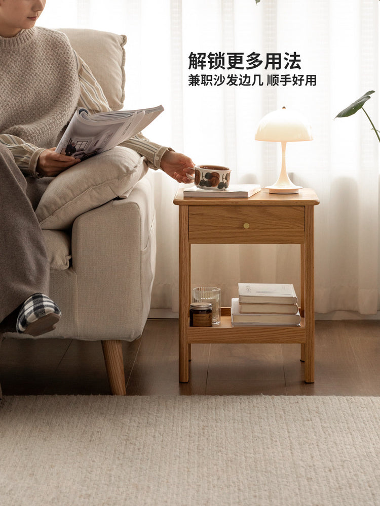 实木床头柜现代简约橡木灯桌柜北欧卧室储物柜原木收纳柜