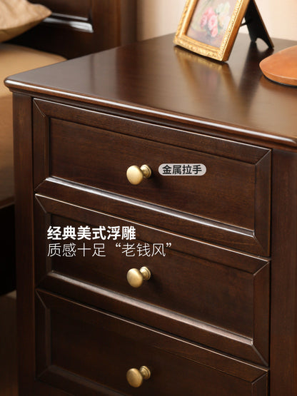 实木床头柜简约中古床边柜美式复古卧室抽屉储物柜