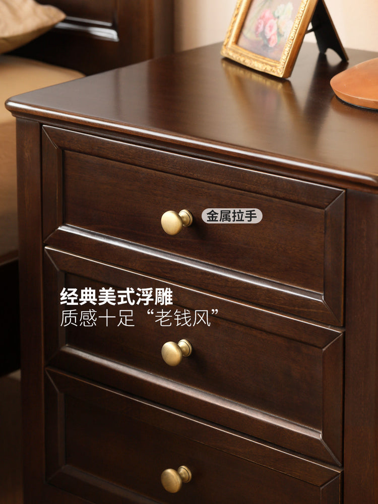 实木床头柜简约中古床边柜美式复古卧室抽屉储物柜