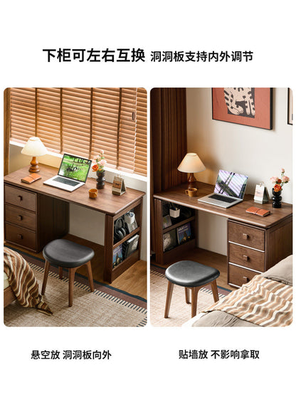 实木书桌中古风黑胡桃木带抽屉储物学习桌书房办公桌