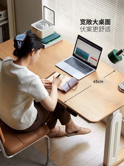 实木书桌奶油风书房电动升降桌工作台办公桌电脑桌