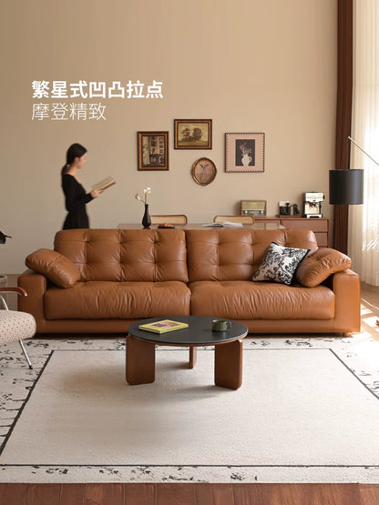真皮沙发中古客厅头层牛皮三人位直排沙发