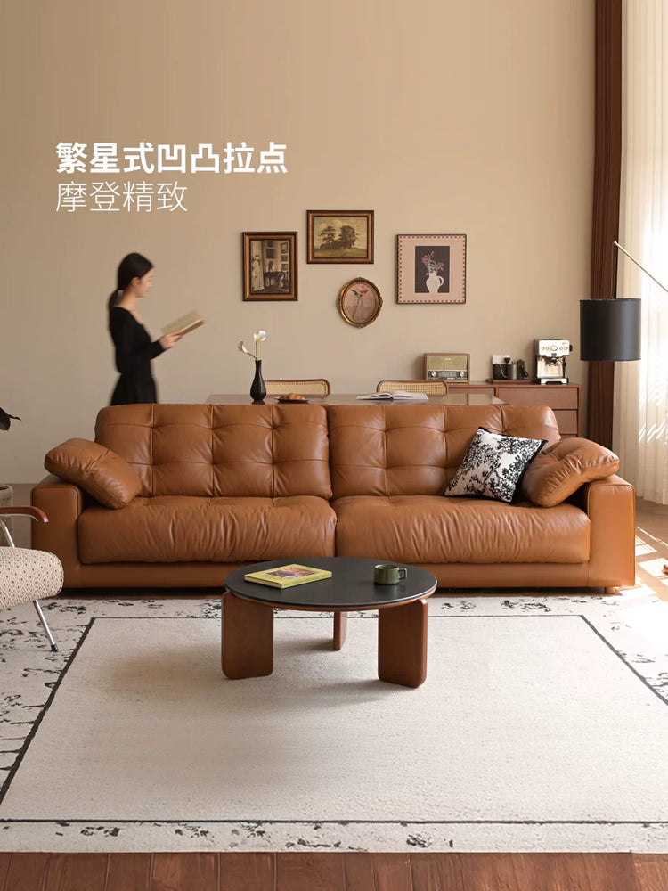 真皮沙发中古客厅头层牛皮三人位直排沙发