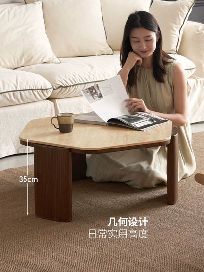 源氏木语实木茶几客厅侘寂风岩板茶桌设计师款黑胡桃木小户型茶台