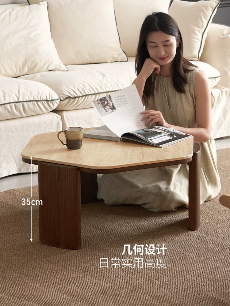 源氏木语实木茶几客厅侘寂风岩板茶桌设计师款黑胡桃木小户型茶台