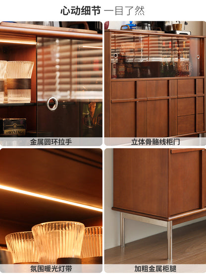 实木餐边柜餐厅中古风储物柜小户型玻璃柜客厅展示柜