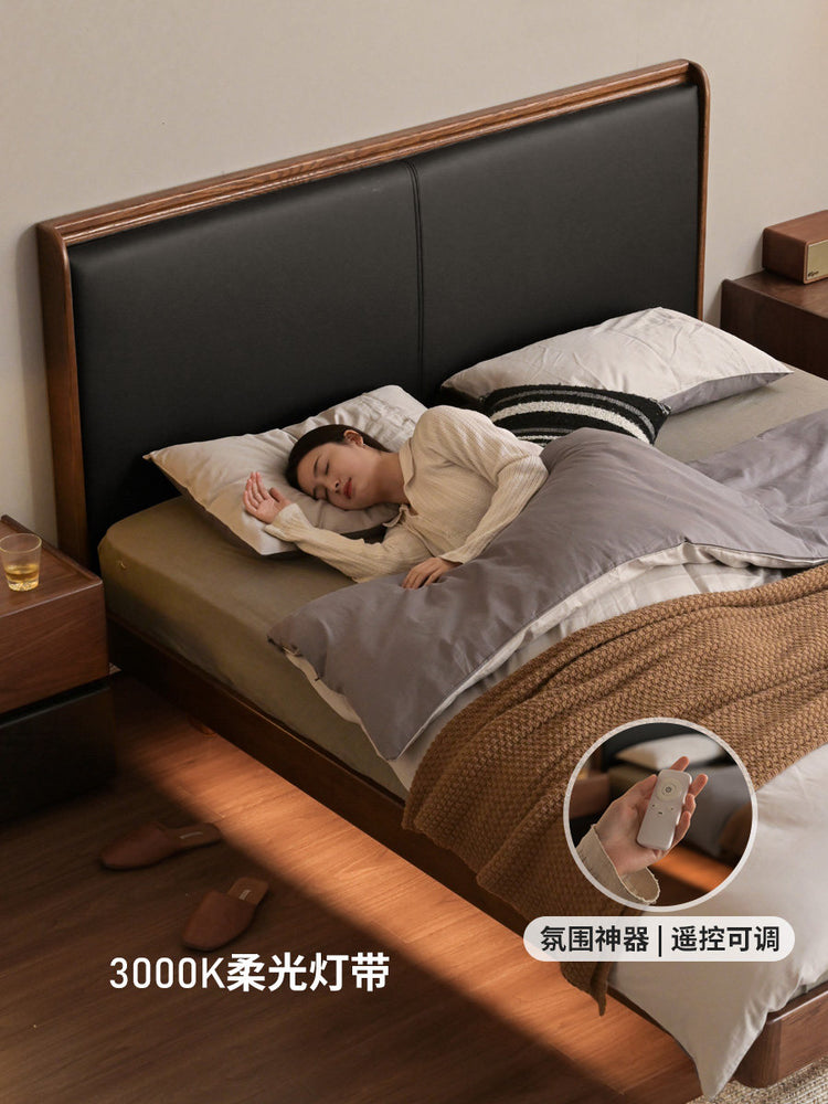实木床现代简约夜光床卧室1米81米5悬浮床橡木双人床