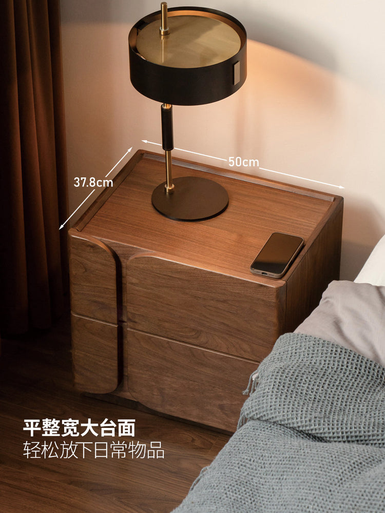 实木床头柜意式轻奢黑胡桃木储物柜卧室小户型收纳柜