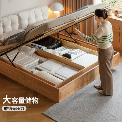 实木床奶油风卧室床头软包箱体床日式双人床多功能夜光床