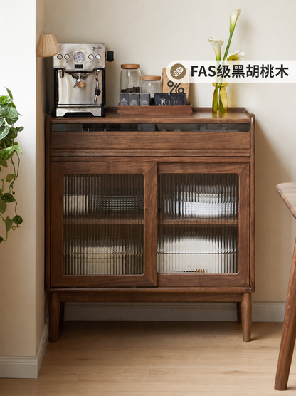 实木餐边柜现代简约储物柜黑胡桃木碗柜茶水柜客厅边柜