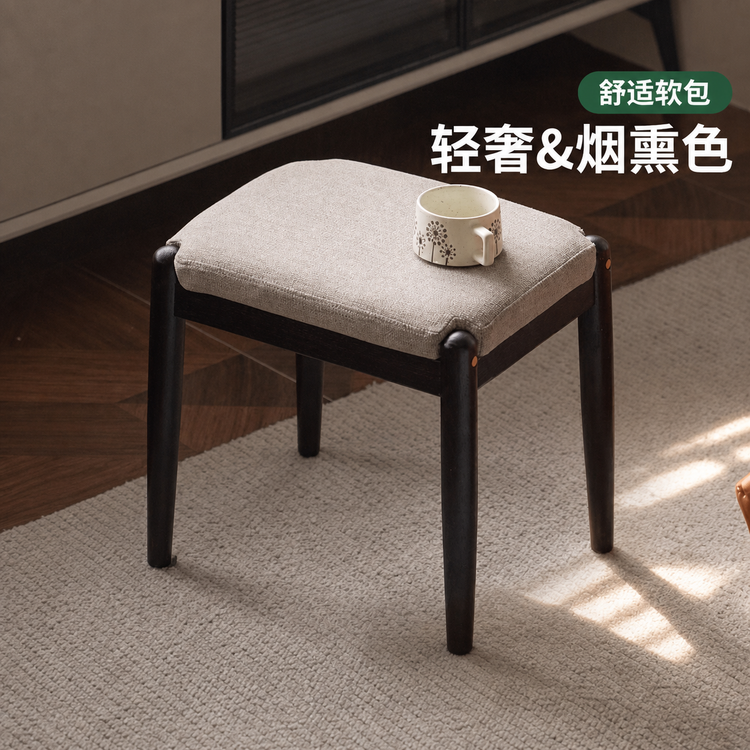 实木化妆凳子简约橡木黑色方凳卧室梳妆凳软包换鞋凳
