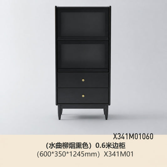 实木客厅展示柜电视立柜翻门储物柜沙发边柜黑色家具