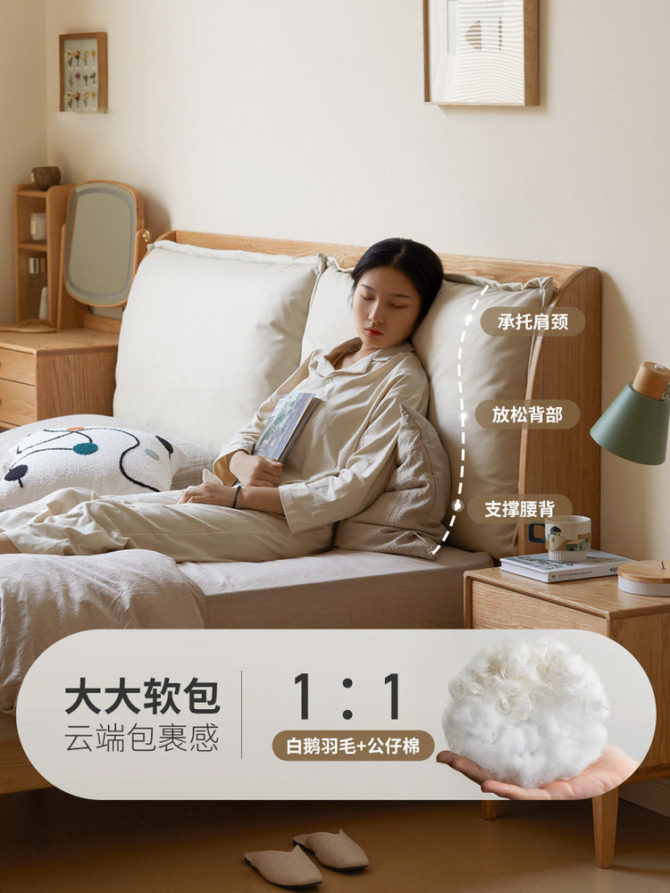 实木床奶油风真皮软包床北欧主卧双人床白色布艺床