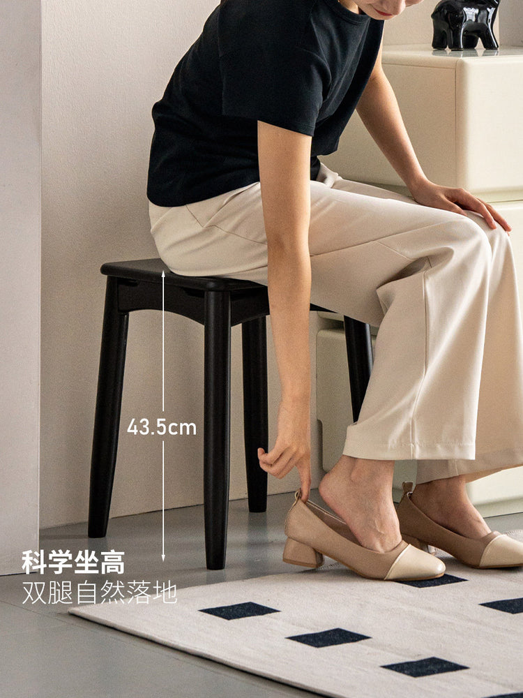 实木方凳餐厅现代简约餐凳可叠放板凳耐用黑色凳子