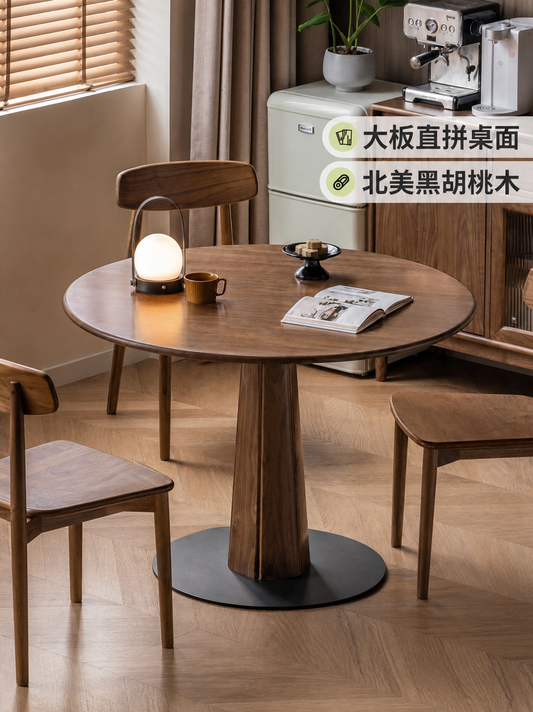 实木餐桌黑胡桃餐厅原木简约复古格林圆桌小户型饭桌