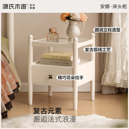 实木床头柜法式奶油风边几卧室白色储物柜床边收纳柜