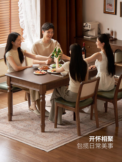 实木餐桌餐厅复古黑胡桃木餐桌椅组合长方形吃饭桌子