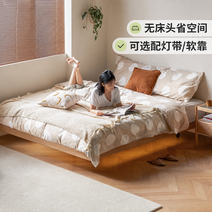 实木床主卧室无床头榻榻米橡木夜光悬浮床现代简约双人床