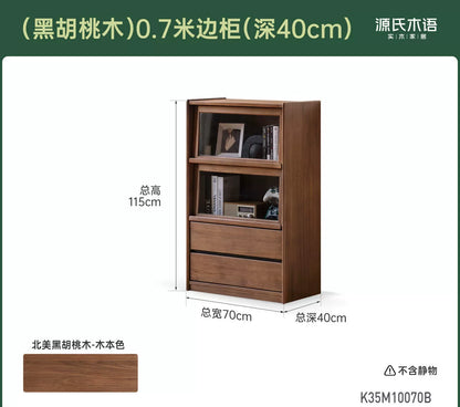 实木边柜客厅现代简约沙发翻门展示柜黑胡桃木落地书柜
