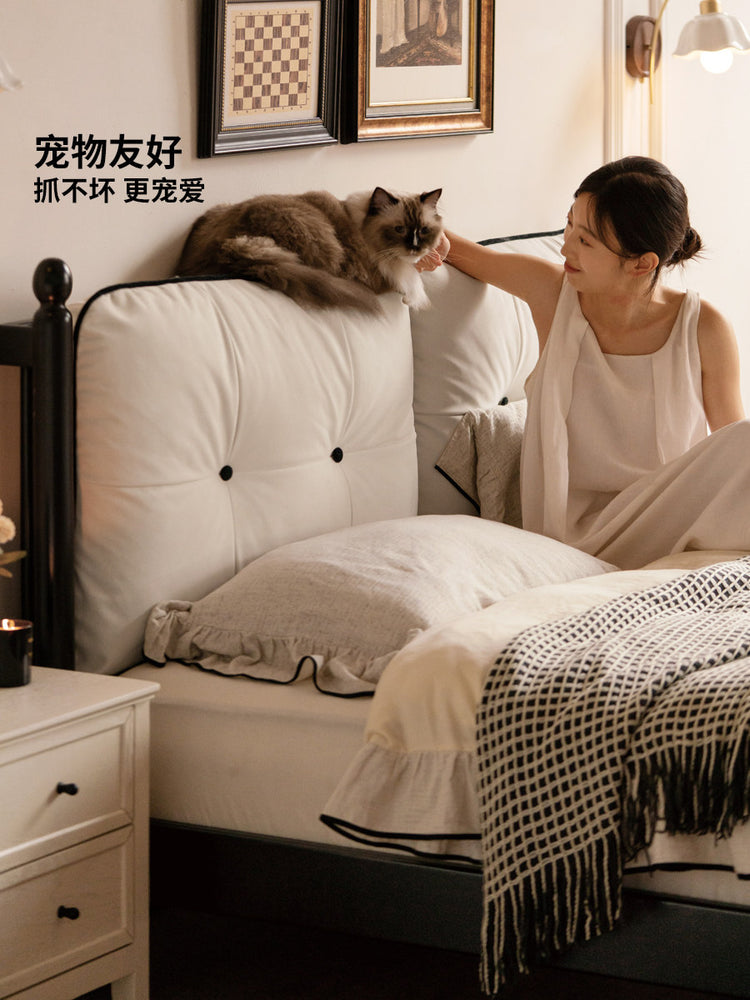 实木床法式复古软靠床卧室黑色温莎床冬夏两用双人床
