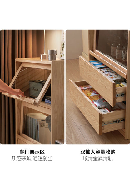 实木边柜现代简约沙发翻门柜客厅落地收纳展示柜书柜