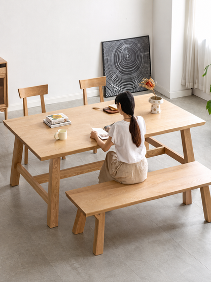 实木餐桌餐厅简约饭桌水曲柳桌长方形原木风餐桌椅组合