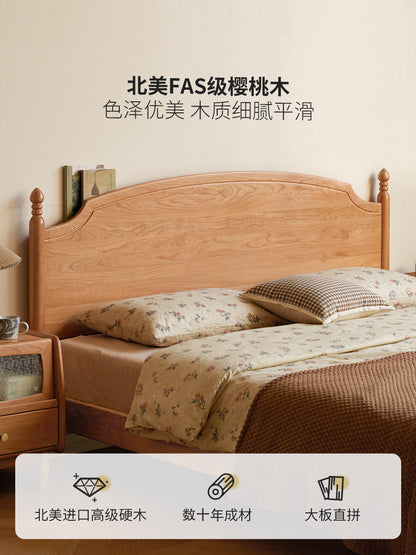 实木床法式中古樱桃木双人床复古家具卧室1.8米大床