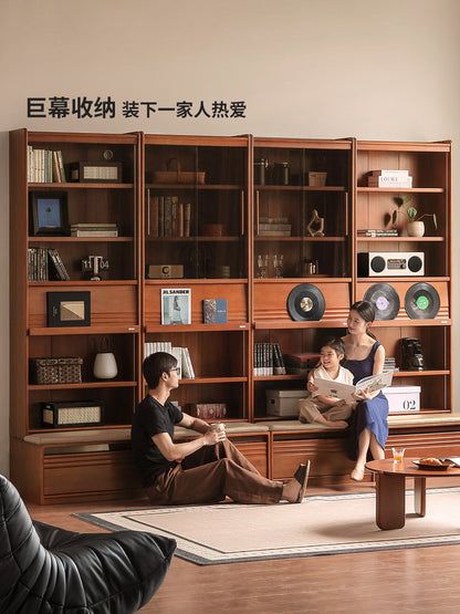 实木组合书柜中古风书房置物柜落地收纳柜复古展示柜