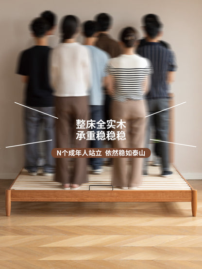 实木床现代简约软靠床卧室双人床小户型樱桃木复古软包床