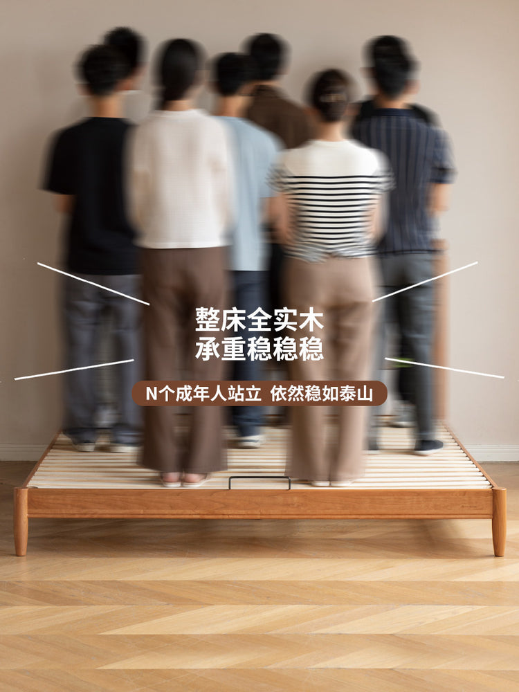 实木床现代简约软靠床卧室双人床小户型樱桃木复古软包床