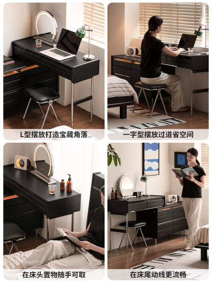 实木化妆桌卧室包豪斯黑色梳妆台可伸缩斗柜化妆台