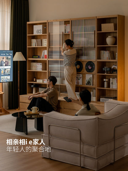 实木组合书房一体卡座书柜白蜡木现代简约储物柜