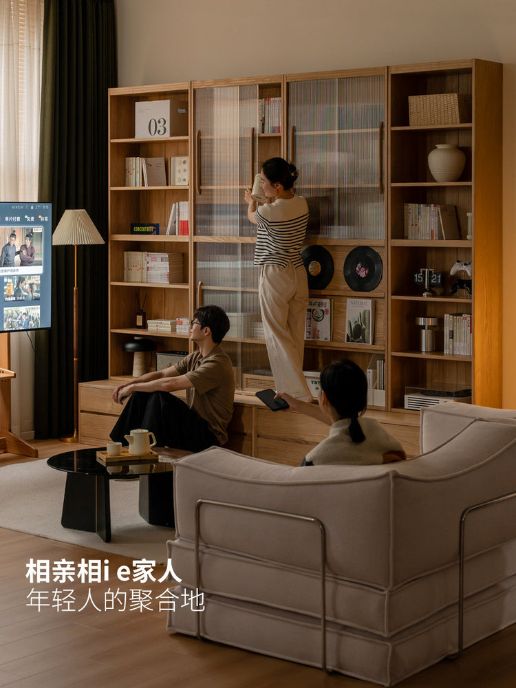 实木组合书房一体卡座书柜白蜡木现代简约储物柜
