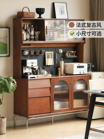 实木中古餐边柜法式复古玻璃柜子餐厅靠墙收纳储物柜