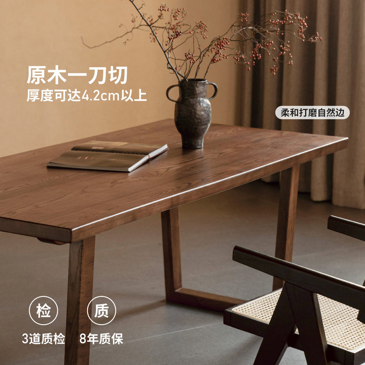 实木餐桌餐厅侘寂厚桌面自然边大板桌白蜡木拼黑桌子