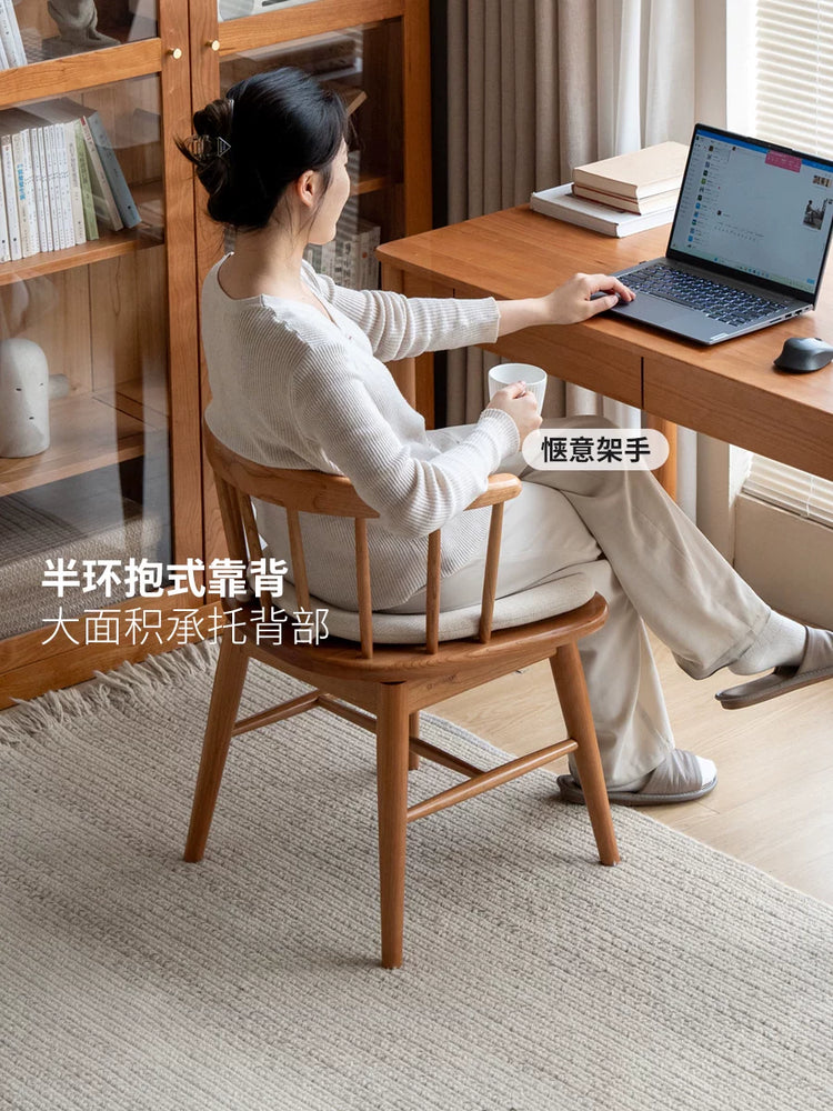 实木旋转书椅现代简约软包靠背椅樱桃木书房办公椅