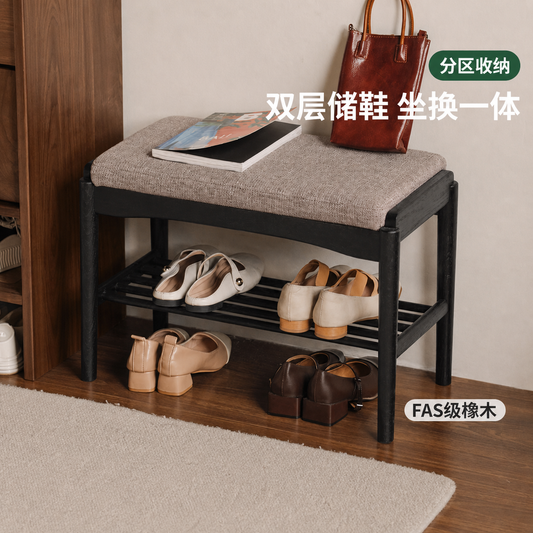 实木换鞋凳门口可坐鞋柜入户门坐垫软包黑色穿鞋凳