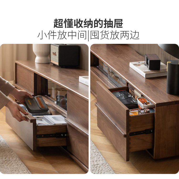 实木电视柜客厅侘寂风收纳储物一体黑胡桃木落地地柜
