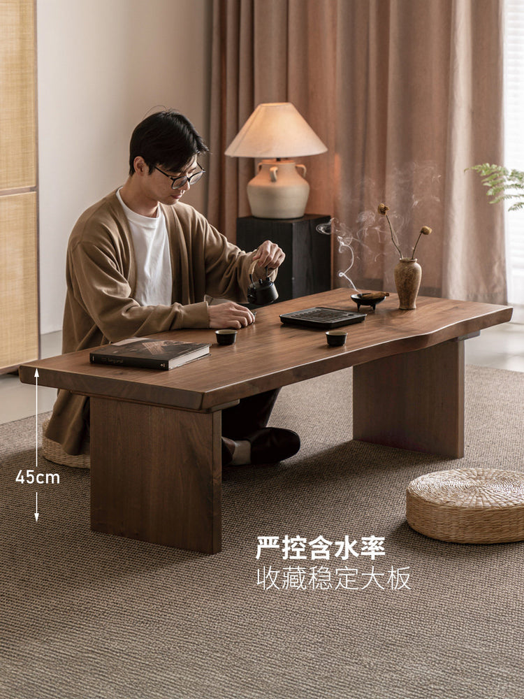 全实木山野自然边茶几客厅黑胡桃木侘寂茶桌原木茶台