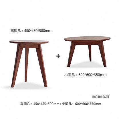 纯实木茶几沙发边几大小组合客厅圆形茶桌小户型原木矮桌
