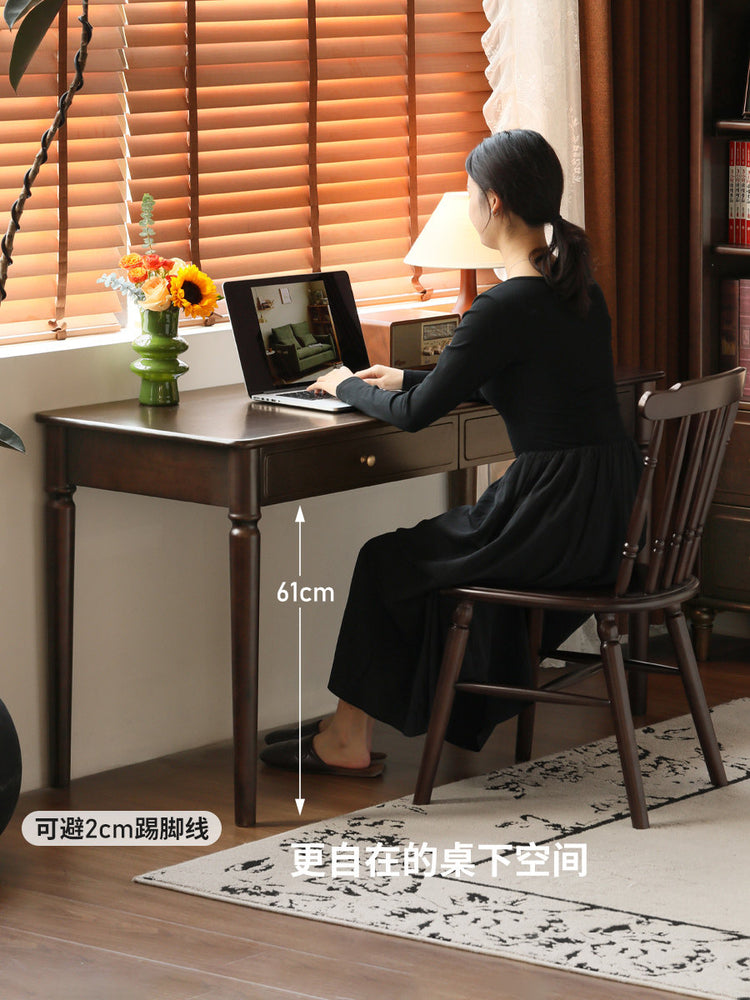 实木书桌美式复古书房办公桌中古风胡桃色带抽电脑桌