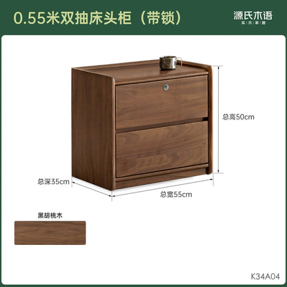 实木床头柜北欧卧室胡桃木带锁床边柜带插座抽屉式储物柜
