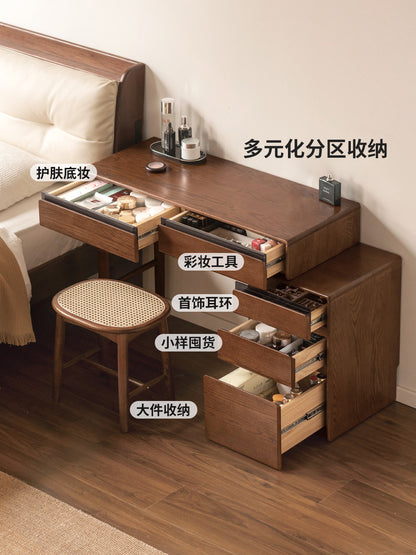 实木化妆桌现代简约收纳柜梳妆台卧室橡木伸缩化妆台